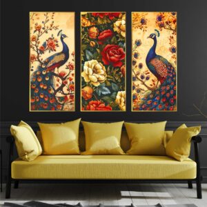 Set of Three large Wall Paintings for Wall Dacoration Golden Framed Wall Paintings for Living Room & Bedroom Wall Art for Home Decoration & Office Wall Décor (14x11 inch CH-LGD3-5)